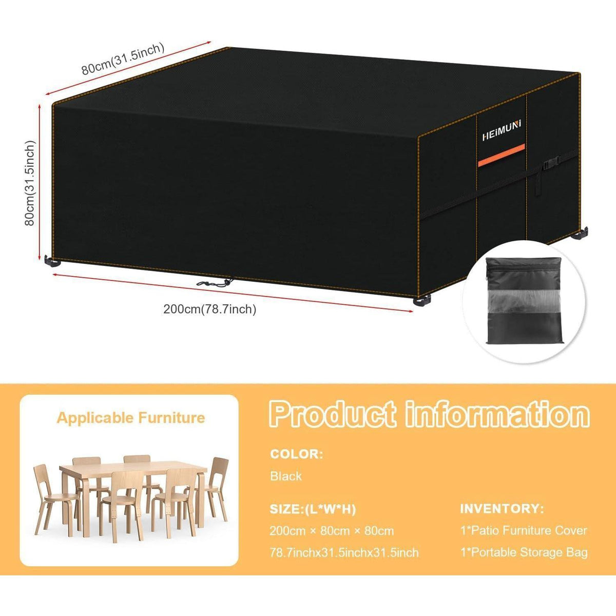Abdeckhaube Gartenmöbel 200x80x80cm – Wasserdicht & Wetterfest