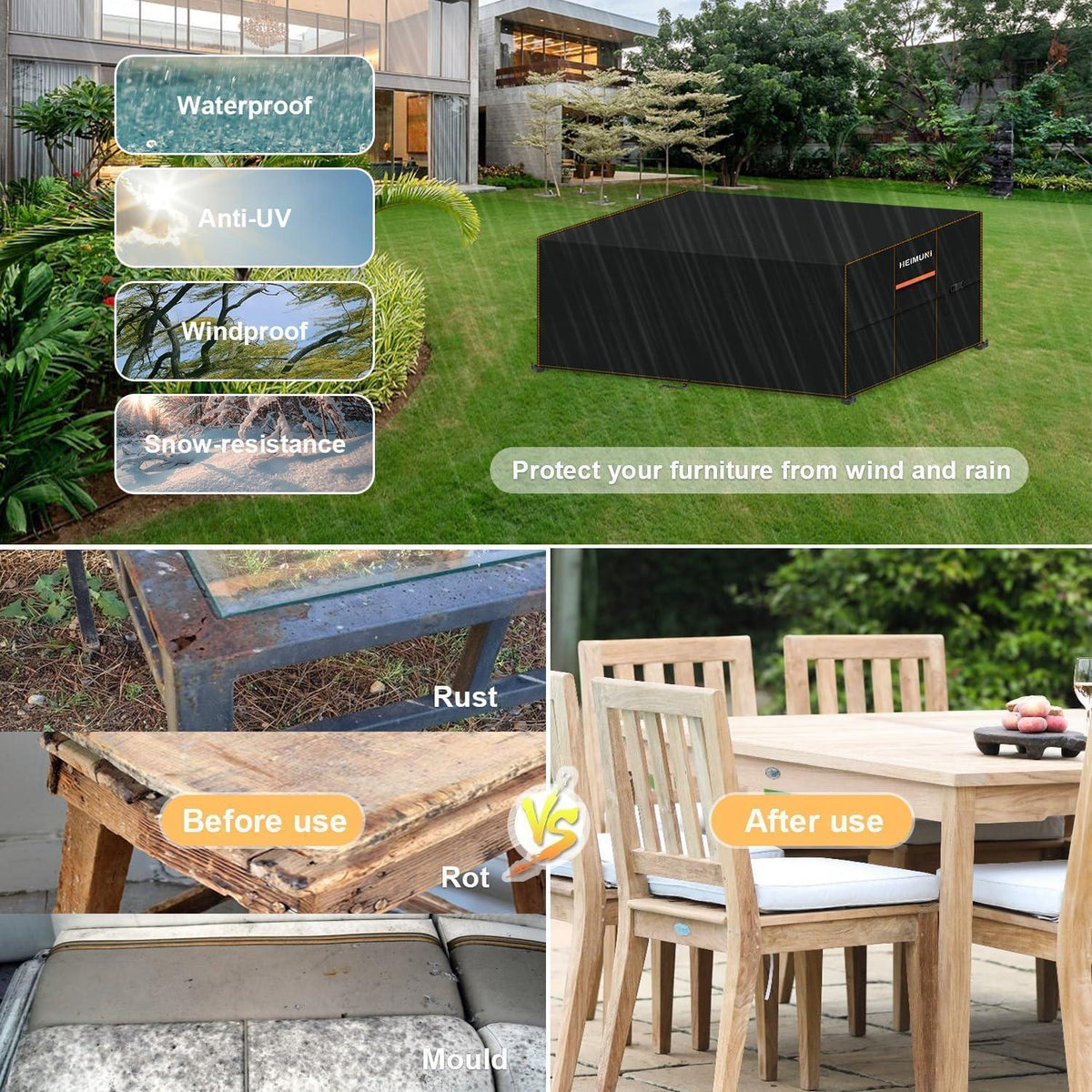 Abdeckhaube Gartenmöbel 200x80x80cm – Wasserdicht & Wetterfest