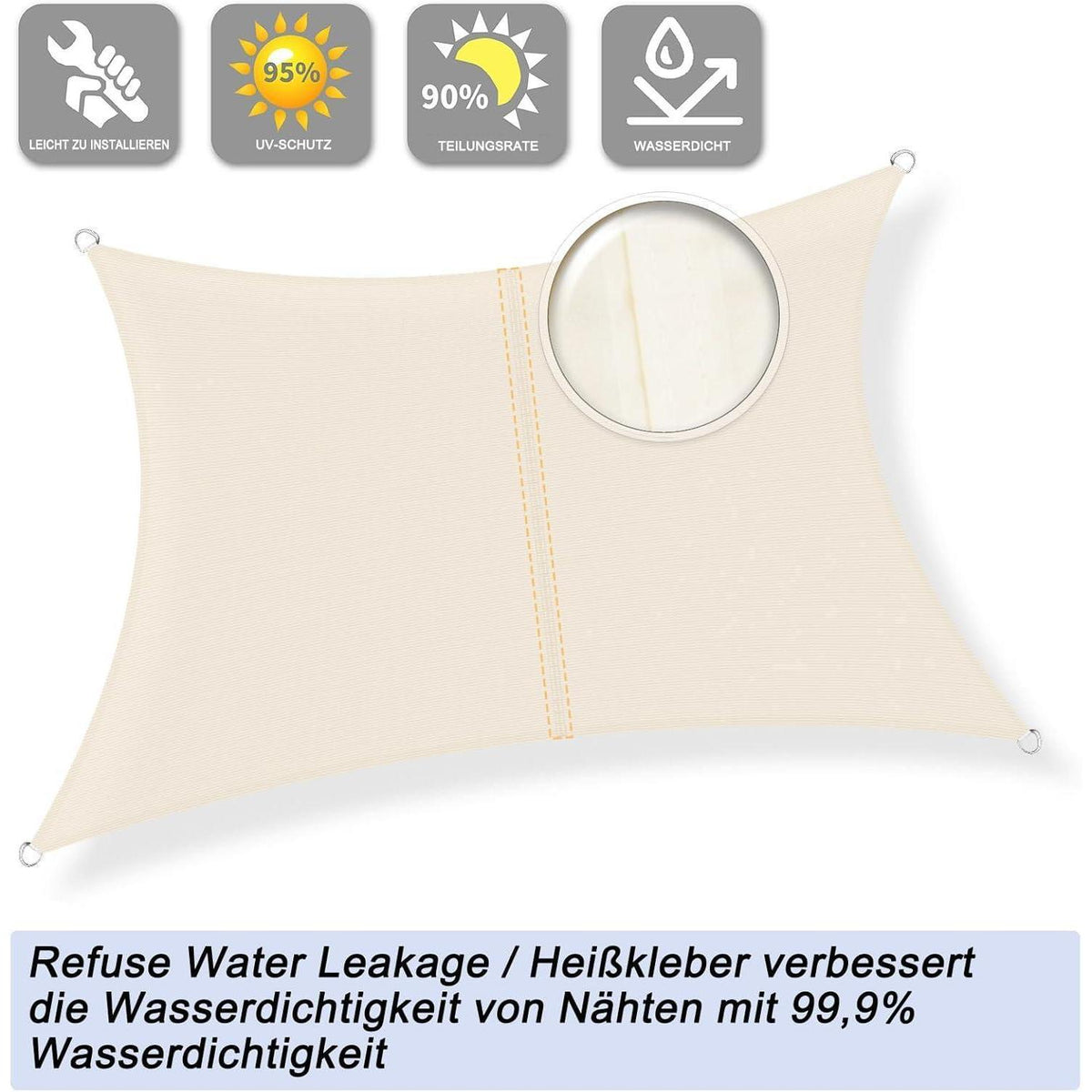 Wasserdichtes Sonnensegel 4x5m Helles Khaki mit 95% UV-Schutz