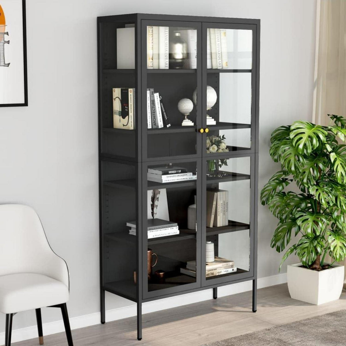 Glasvitrine mit 4 Fächern – Highboard 90x40x180cm