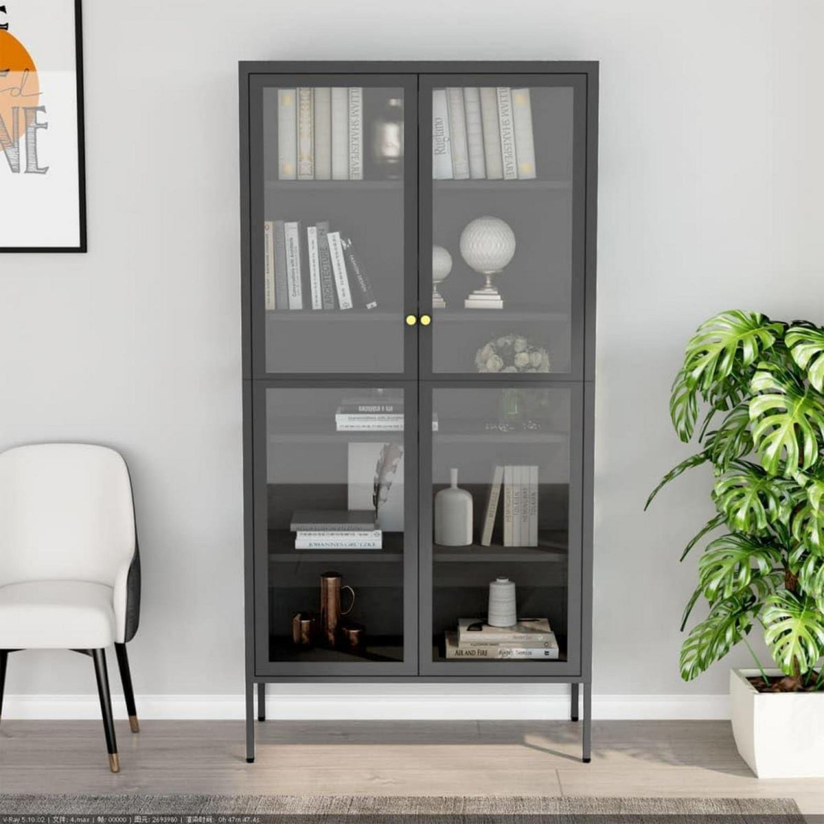 Glasvitrine mit 4 Fächern – Highboard 90x40x180cm