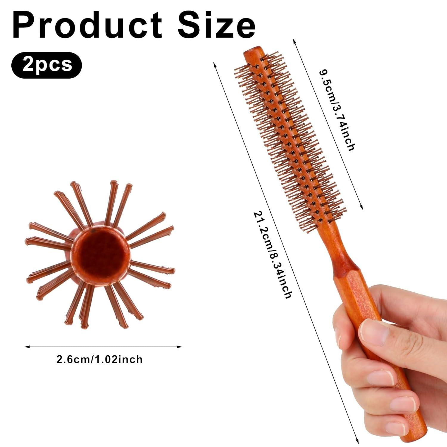 2er-Pack kleine Quiff-Rollbürste mit Nylonborsten, Holzgriff - Haarbürste für Locken, Volumen und Pony