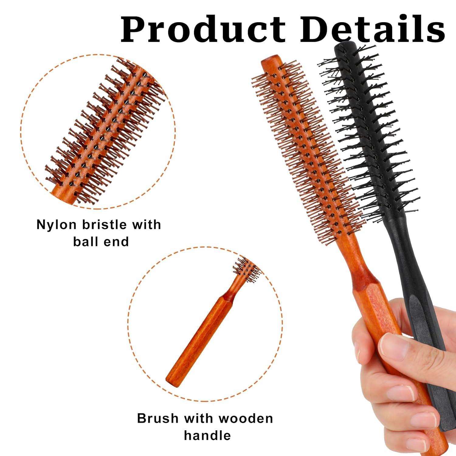 Kleine Rundbürste 2er-Pack Nylonborsten Holzgriff Lockenbürste
