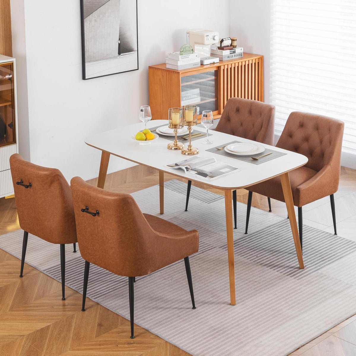 Esszimmerstühle 4er Set, Hellbraun mit Kissen & Hebel