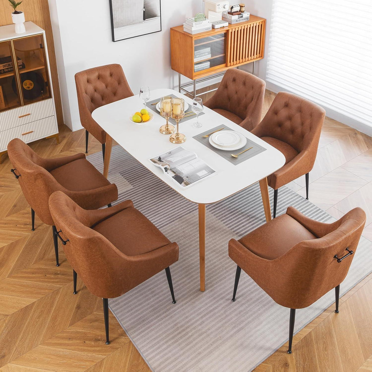Esszimmerstühle 4er Set, Hellbraun mit Kissen & Hebel