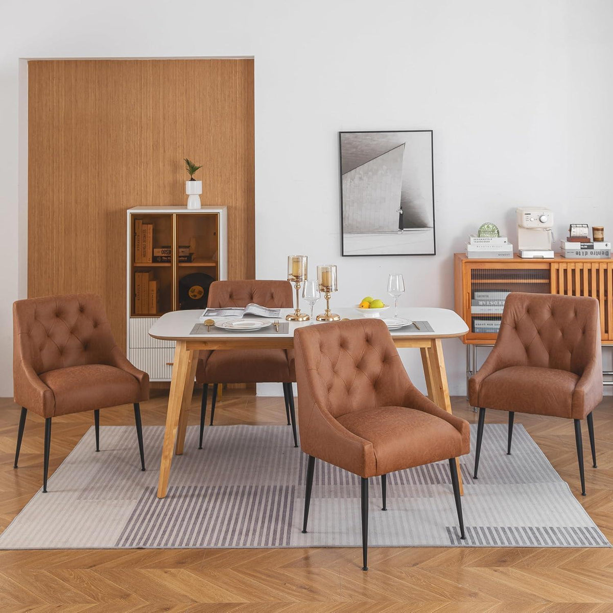 Esszimmerstühle 4er Set, Hellbraun mit Kissen & Hebel