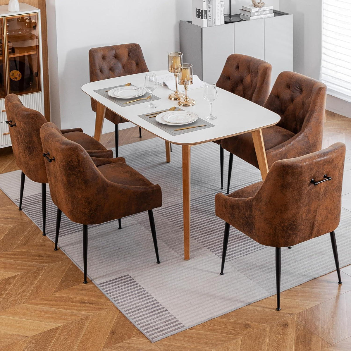 Esszimmerstühle 4er Set Dunkelbraun mit Kissen & Hebel