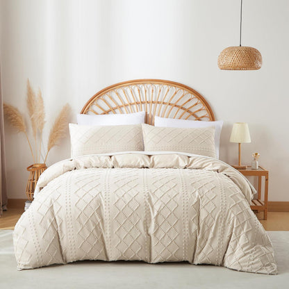 Beige karierte Bettwäsche-Set 135x200 | Boho Getuftet
