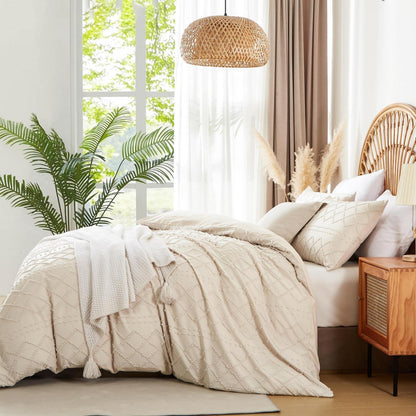 Beige karierte Bettwäsche-Set 135x200 | Boho Getuftet