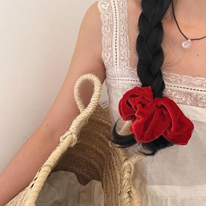 4er Set Rote Haargummis Samt groß für Damen & Mädchen