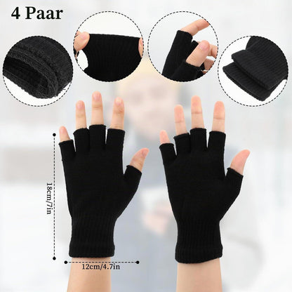 Fingerlose Handschuhe Baumwollstrick 4 Paar Unisex Schwarz