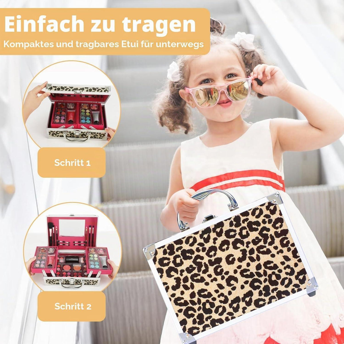Make-Up Set für Mädchen mit Kosmetikkoffer Leopard Gelb