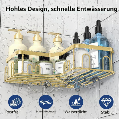 Eck-Duschablage Edelstahl 3er-Set mit Haken & Klebstoff