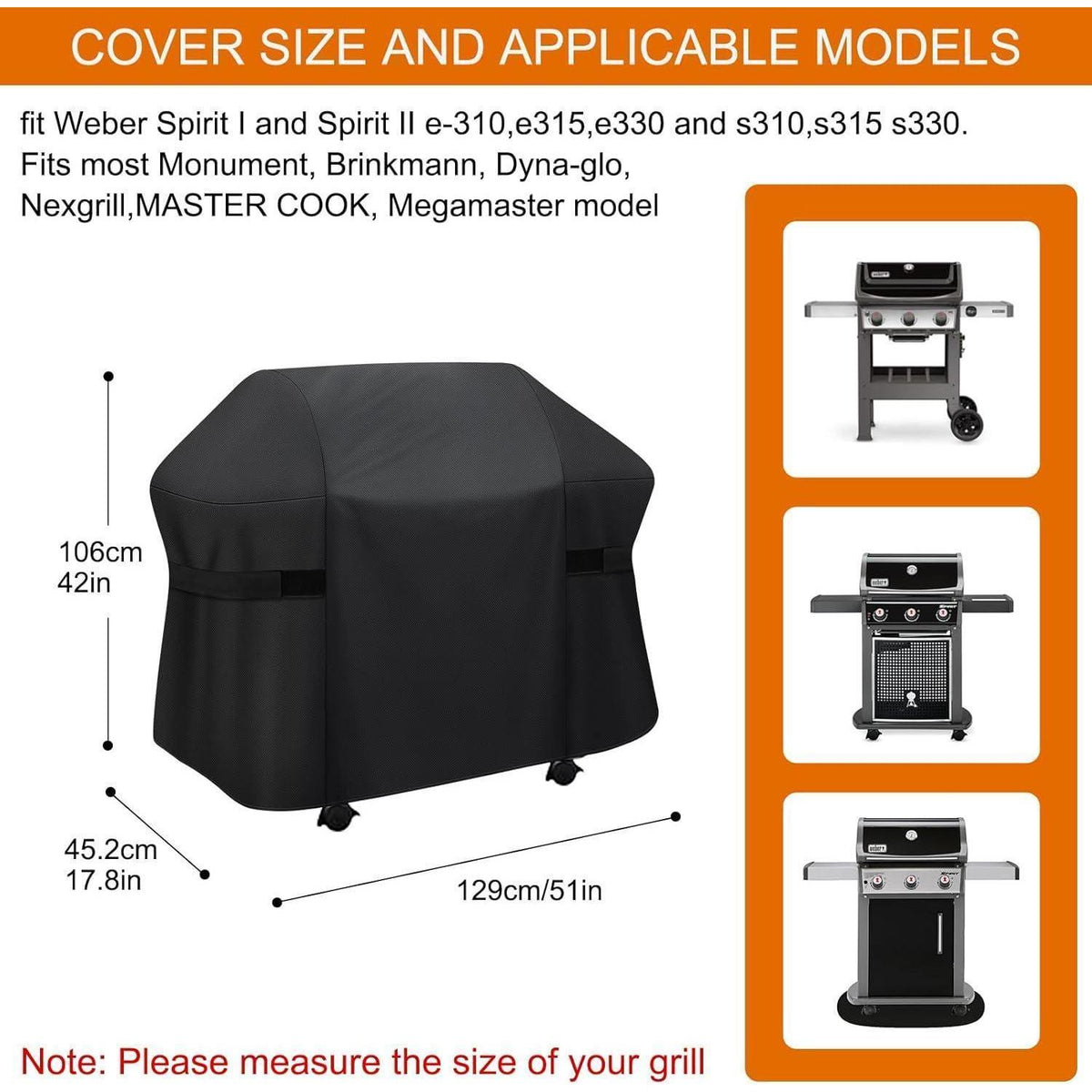 Grillabdeckung Wasserdicht 129cm für Weber Spirit I & II
