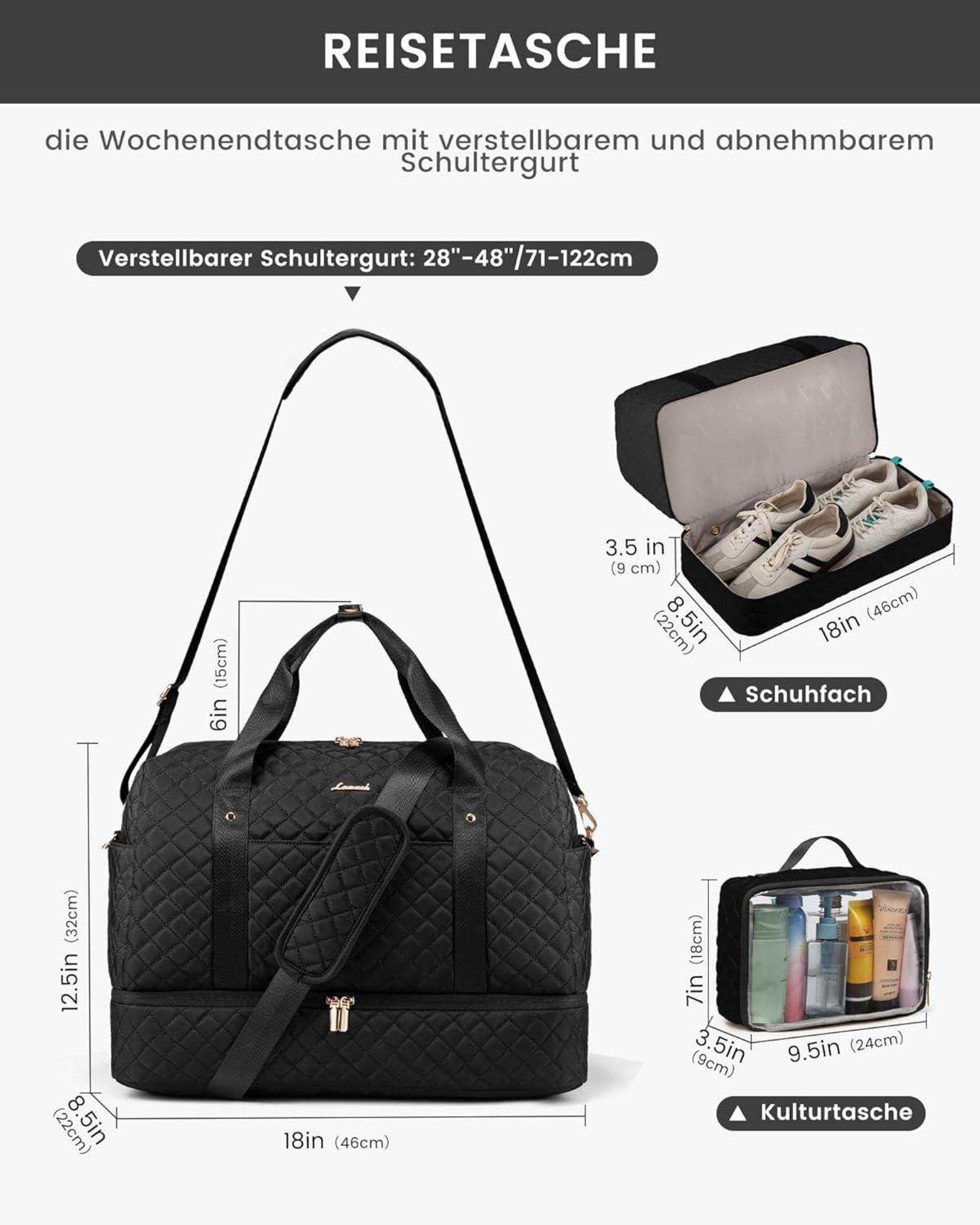 Multifunktionale Reisetasche mit Schuhfach und Nass/Trocken-Tasche