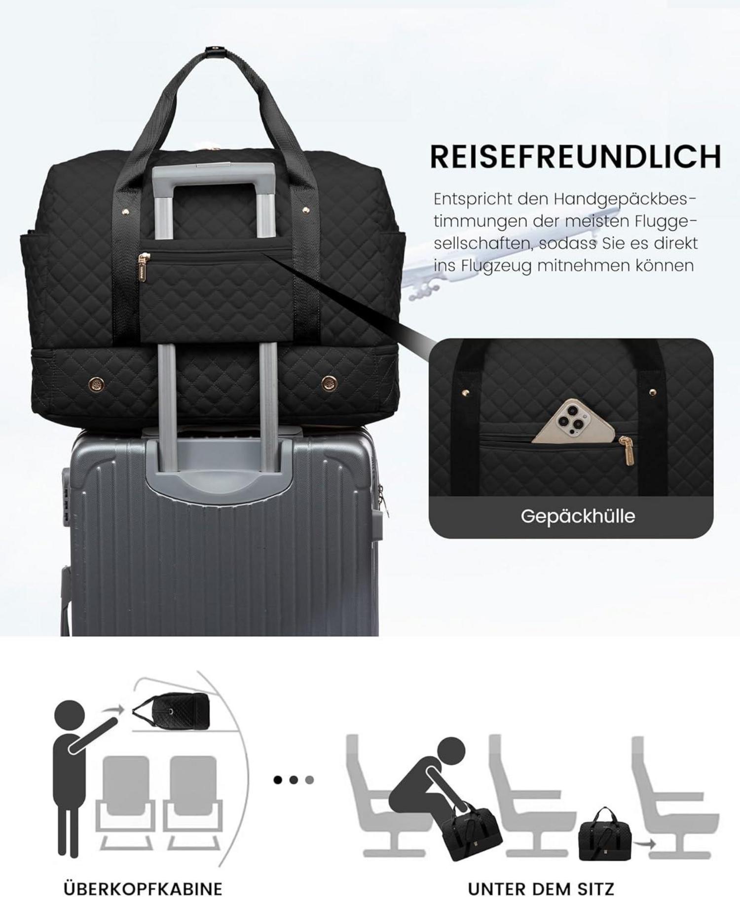 Reisetasche Damen Weekender Sporttasche mit Schuhfach Handgepäck für