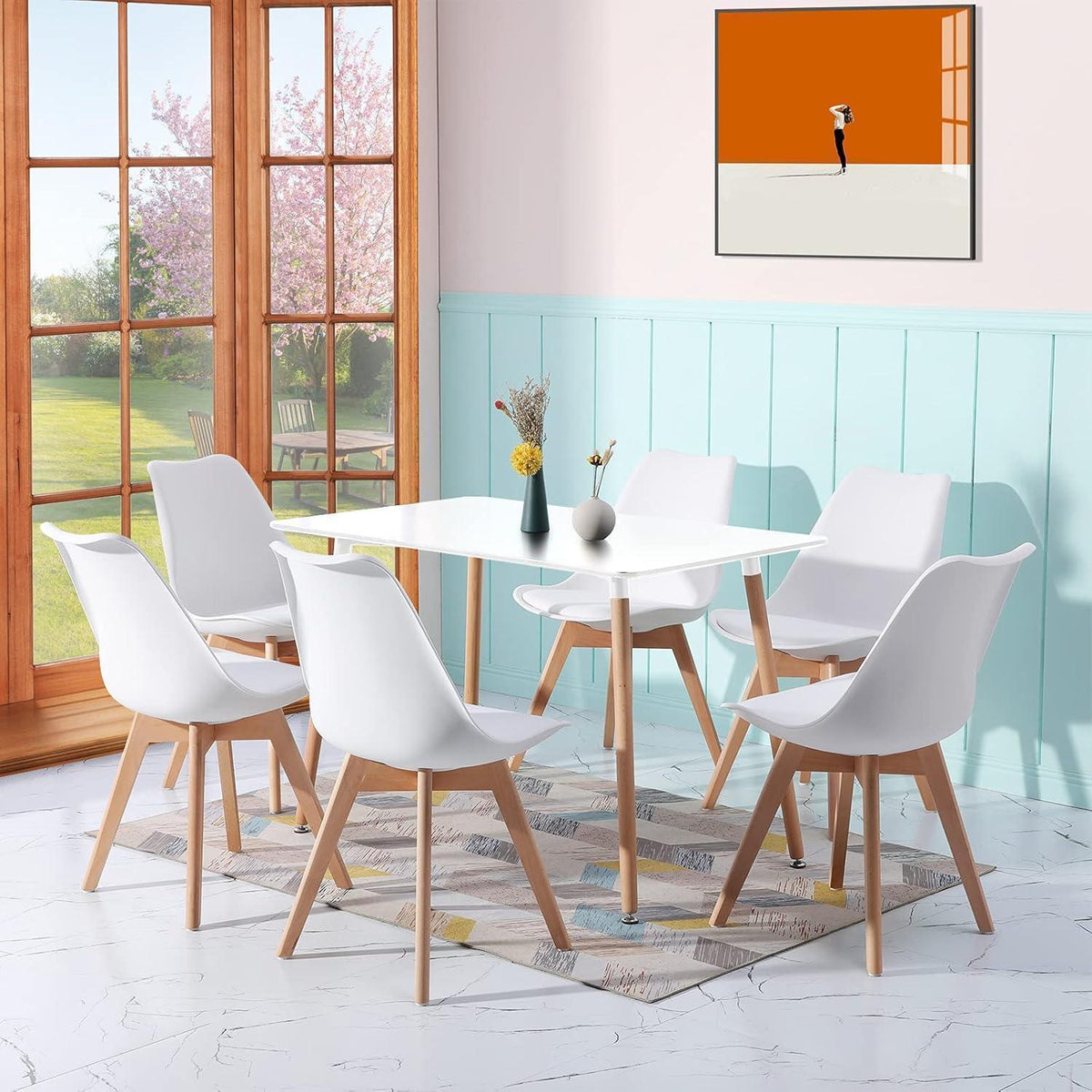 Esszimmergruppe Weiß: Esstisch 110cm + 6 Stühle