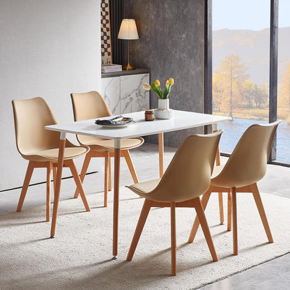 Esszimmergruppe 110cm Esstisch mit 4 Stühlen Weiß/Khaki