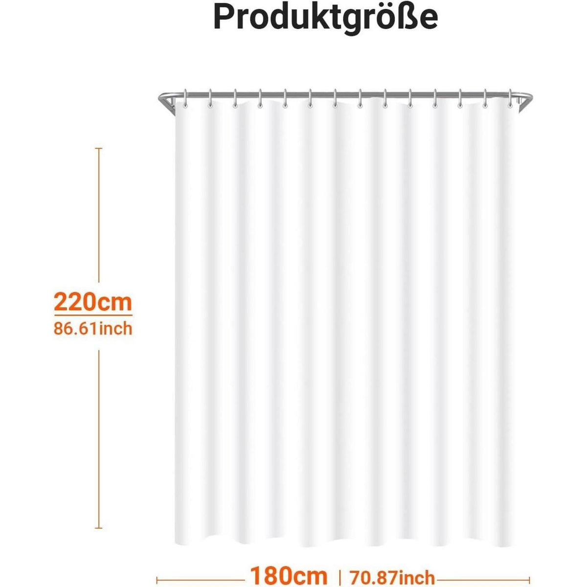 Duschvorhang 180x220cm Reinweiß mit Haken & Antischimmel Beschichtung