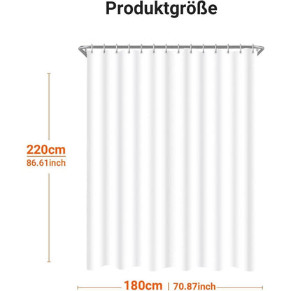 Duschvorhang 180x220cm Reinweiß mit Haken & Antischimmel Beschichtung