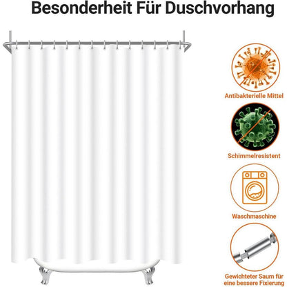 Duschvorhang 180x220cm Reinweiß mit Haken & Antischimmel Beschichtung
