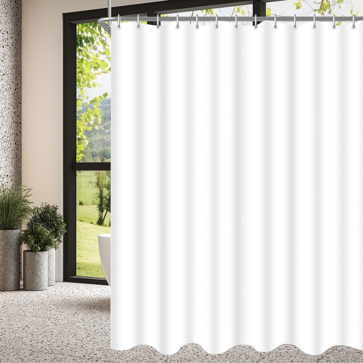 Duschvorhang 180x220cm Reinweiß mit Haken & Antischimmel Beschichtung
