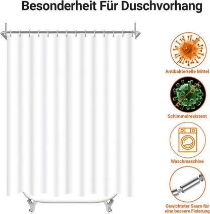 Duschvorhang 180x200cm Reinweiß Antischimmel Wasserabweisend Polyester