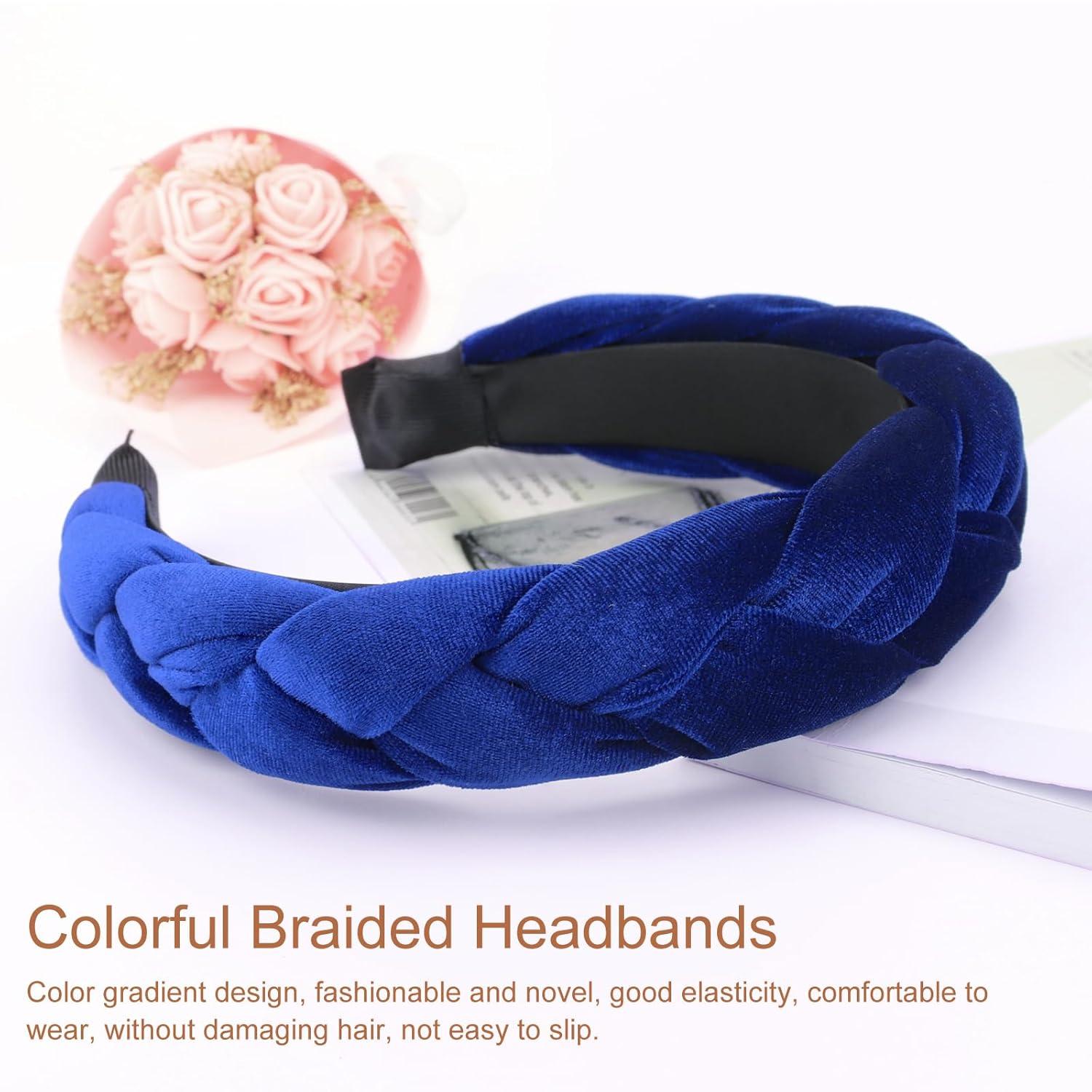 2X Damen Samt Geflochtene Stirnbänder Elastische Haarbänder Cross Haarreifen Royal Blau