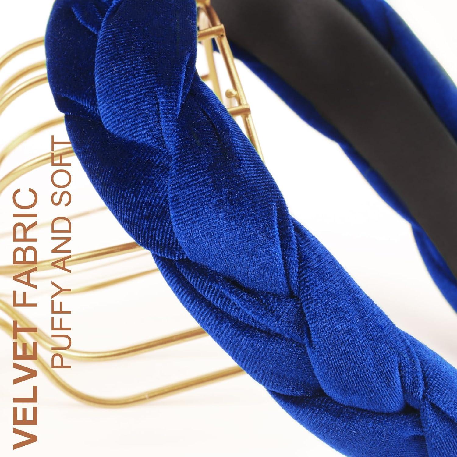 Damen Geflochtenes Samt Stirnband Elastisch Criss Cross Haarreif Royal Blue