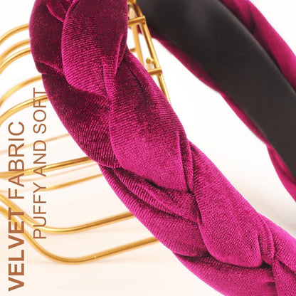 Damen Stirnband Samt Cross Elastisch Haarband geflochten Fuchsia