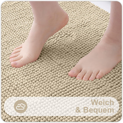 Chenille Badematte rutschfest & saugfähig, Dunkelbeige 60x90 cm