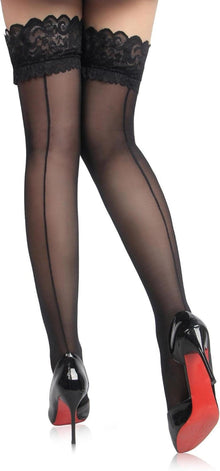 Sexy Halterlose Strümpfe mit Naht Overknees XS-5XL Schwarz