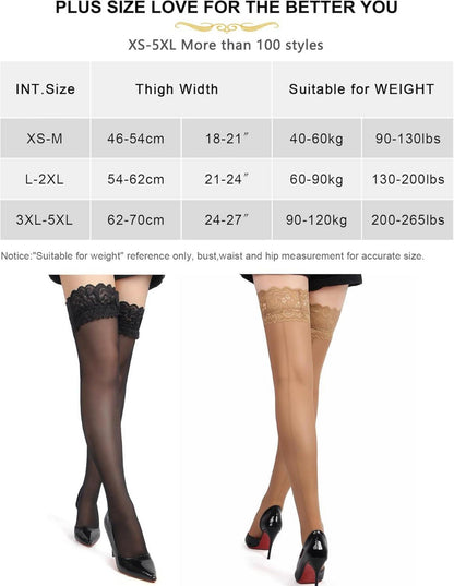 Halterlose Strümpfe mit Naht Thigh Highs Overknees XXL Schwarz