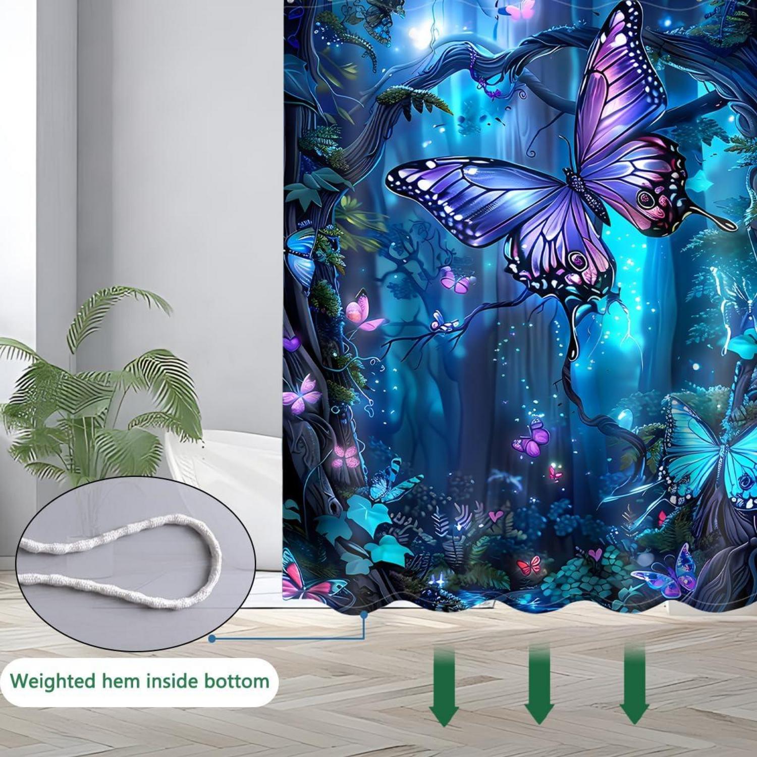 Duschvorhang Blau 180x200 Bunt Motiv Wasserdicht Trocknend