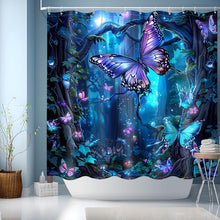 Duschvorhang Blau mit Motiv 180x180 Wasserdicht 3D Muster