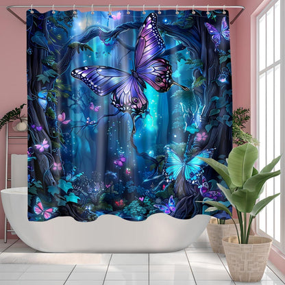 Duschvorhang Blau Bunt Motiv 180x180 Wasserdicht Trocknend 12 Ringe