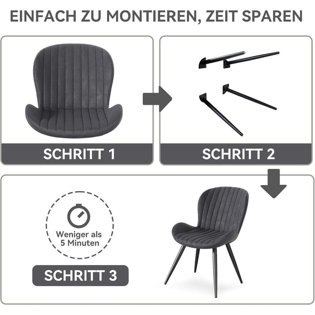Esszimmerstühle 6er Set Dunkelgrau – Ergonomisch & Robust