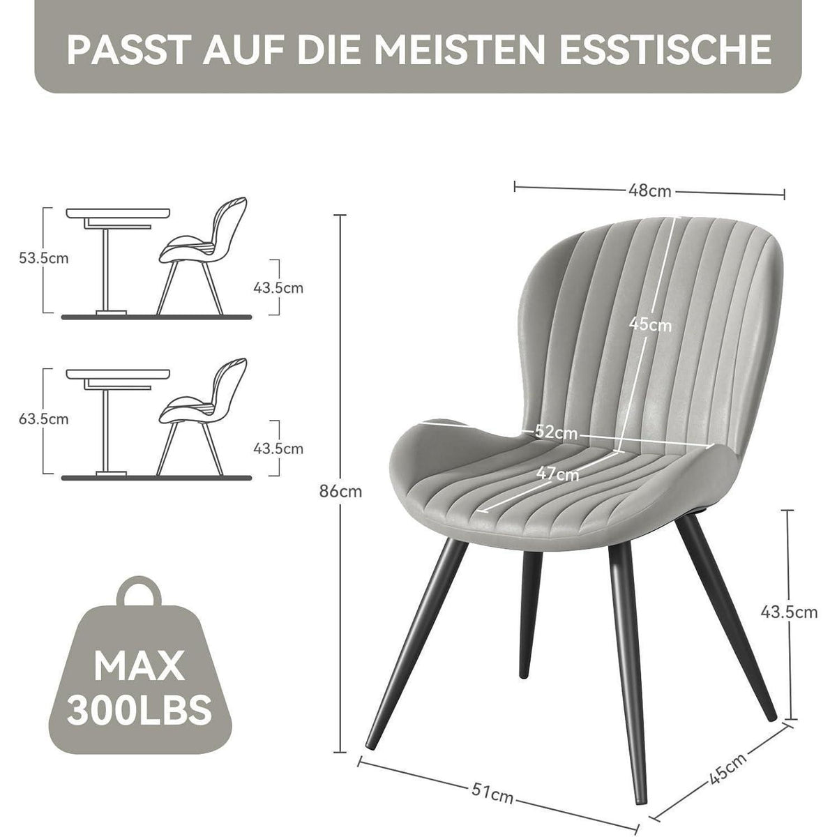 Esszimmerstühle 6er Set – Ergonomisch, Hellgrau