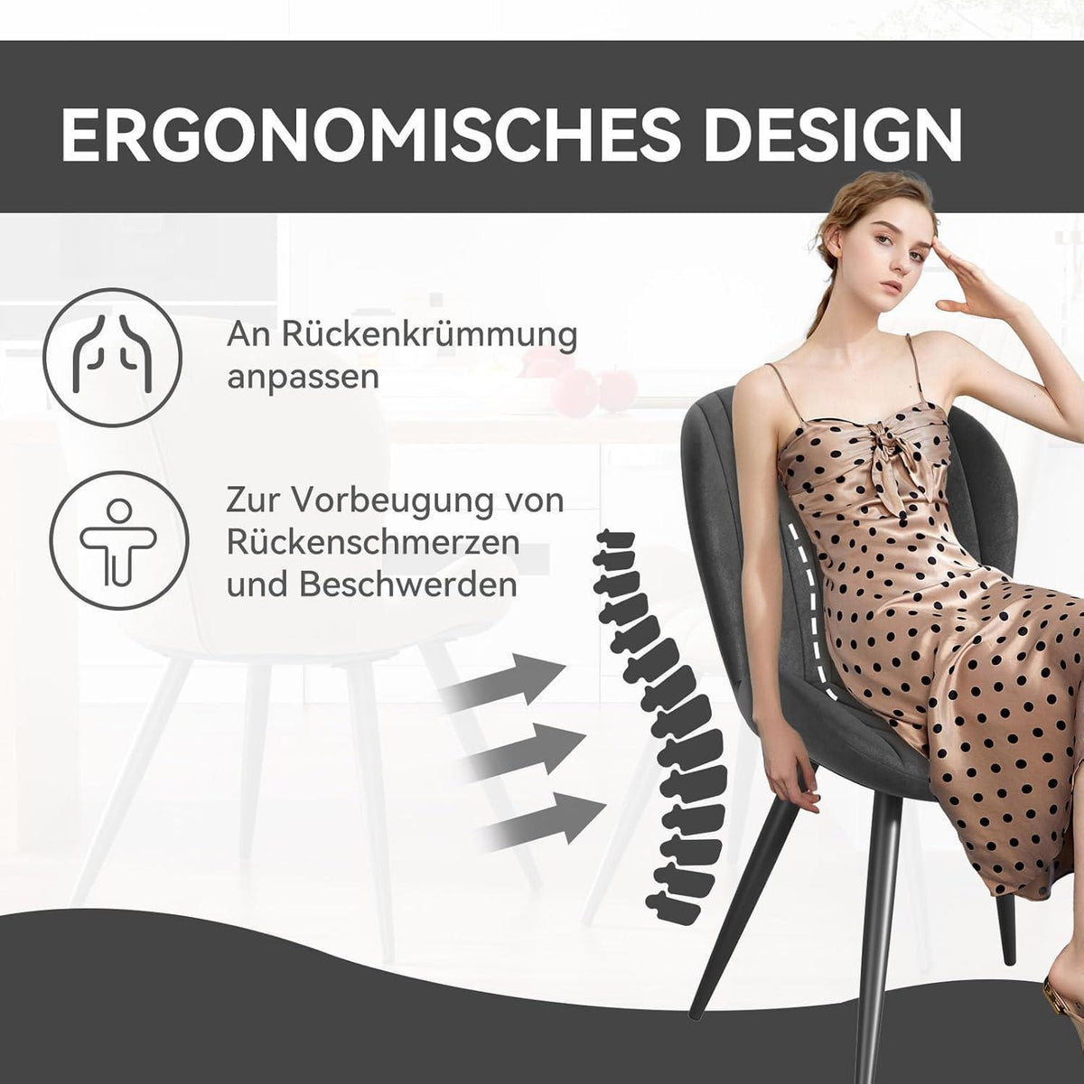 Esszimmerstühle 6er Set – Ergonomisch & Wasserdicht Schwarz