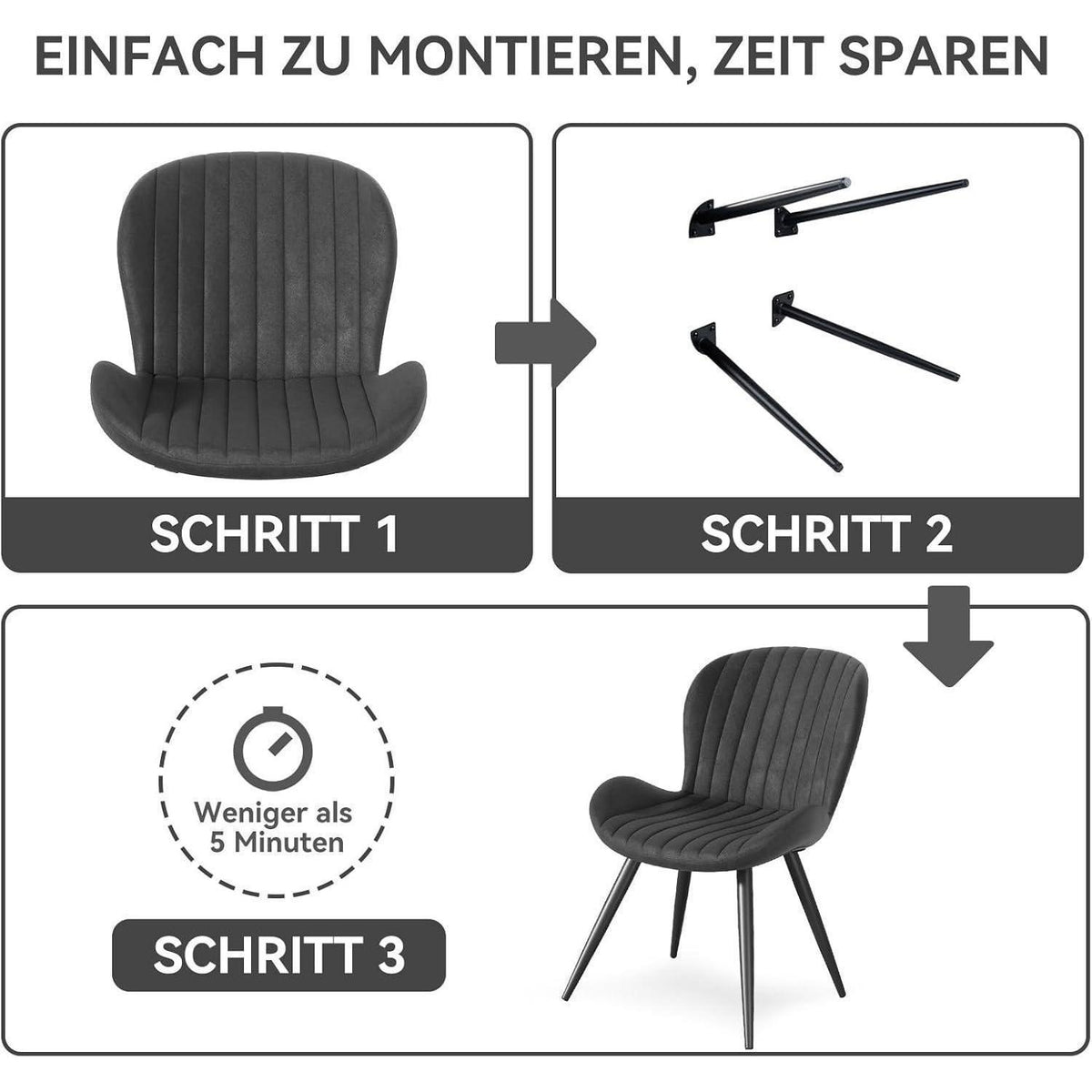 Esszimmerstühle 6er Set – Ergonomisch & Wasserdicht Schwarz