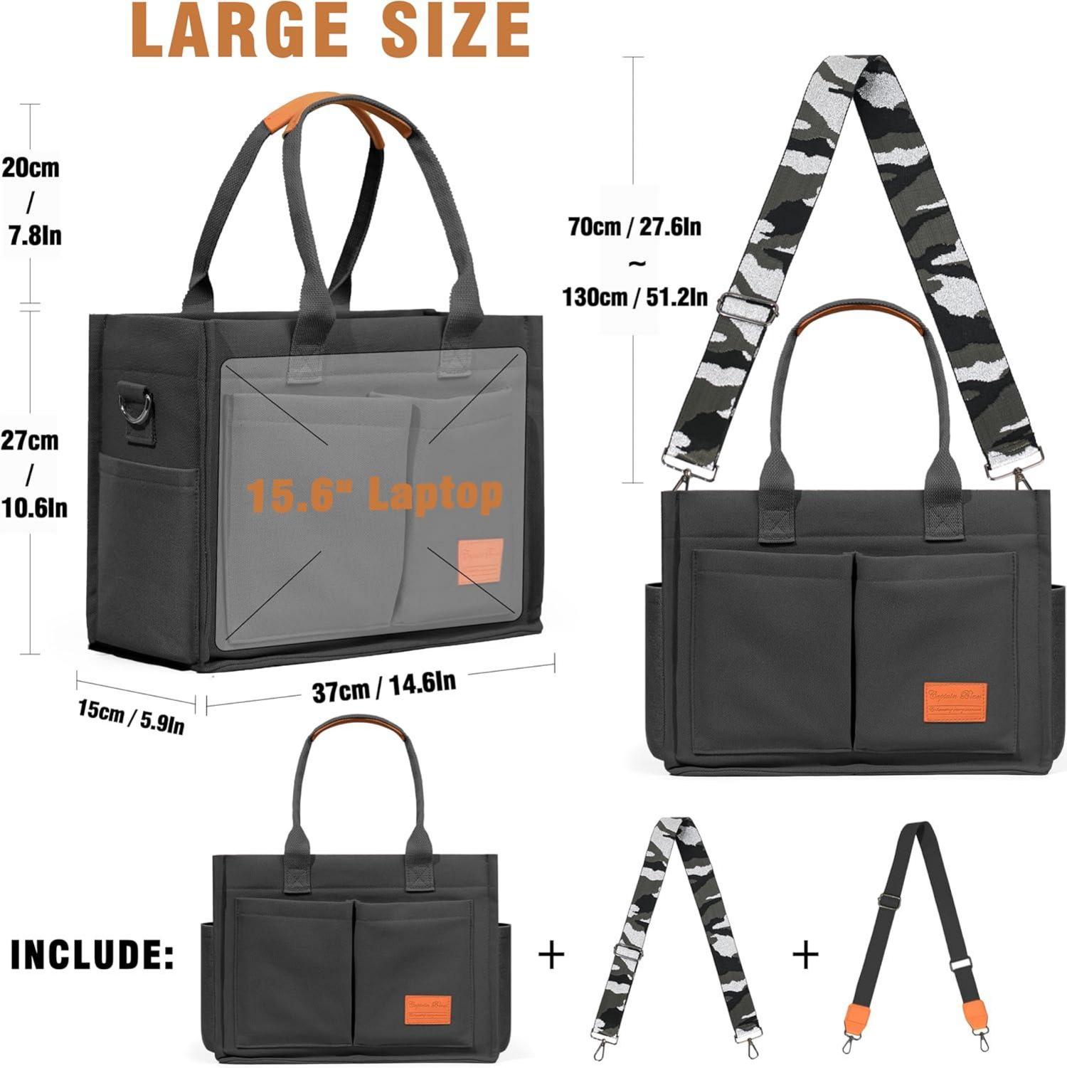 Canvas Tote Bag Damen 15,6-Zoll Laptop Arbeit Uni Shopper