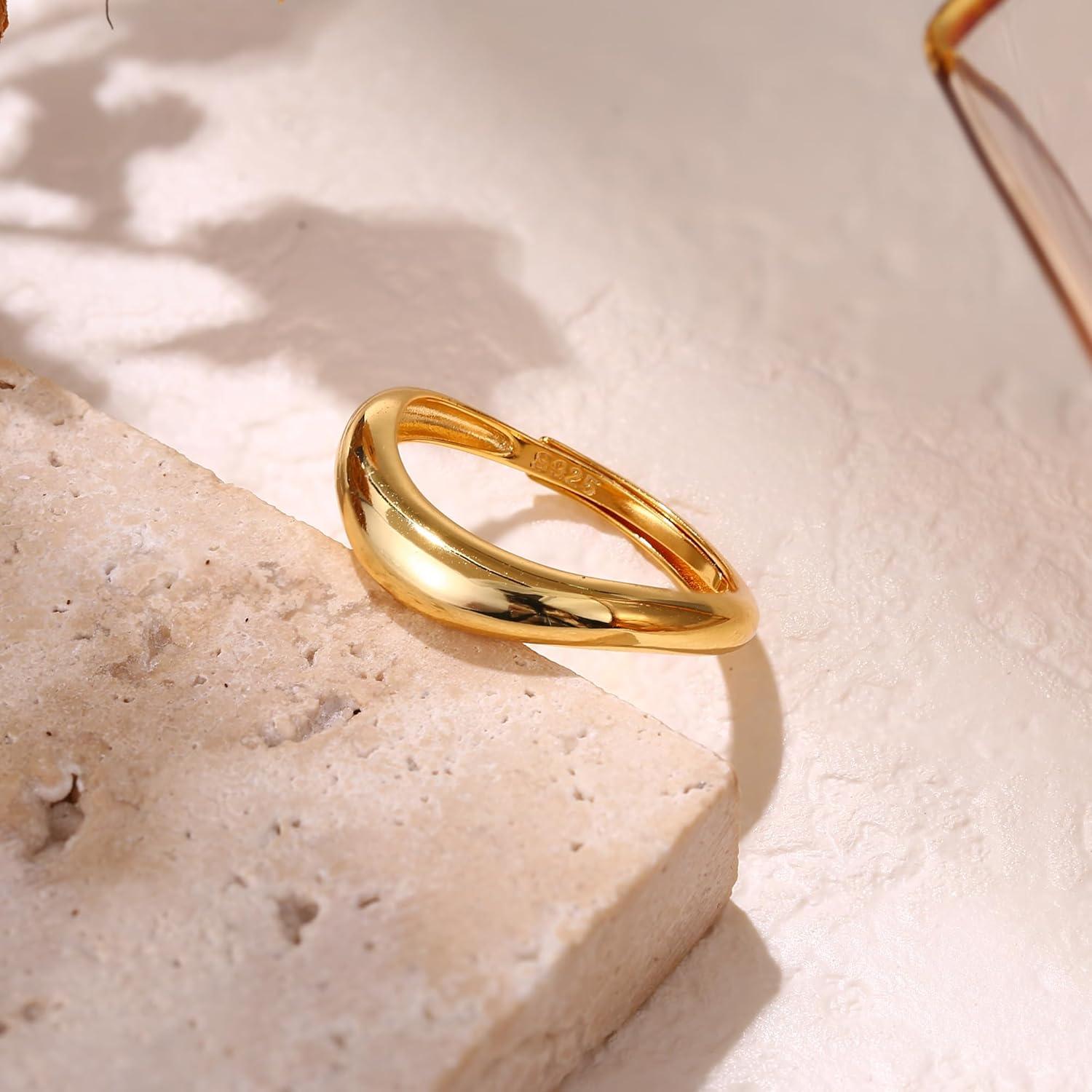 Adramata Silberring 925 Damen 14K vergoldet verstellbar Verlobungsring gewellt