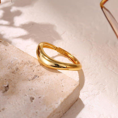 Adramata Silberring 925 Damen 14K vergoldet verstellbar Verlobungsring gewellt