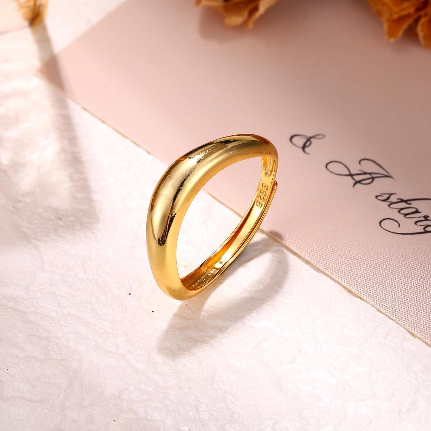 Adramata Silberring 925 Damen 14K vergoldet verstellbar Verlobungsring gewellt