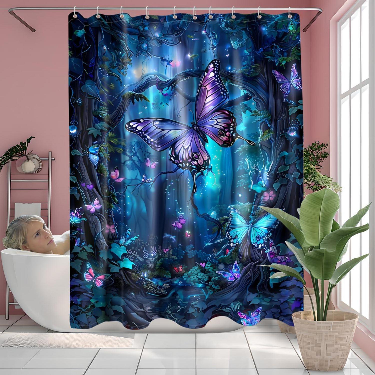 Duschvorhang Blau 150x200 Bunt Motiv Badewanne Wasserdicht Schnell Trocknend