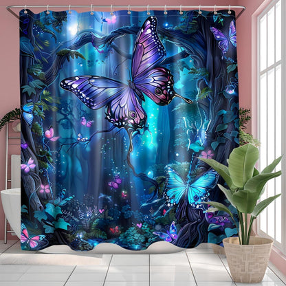 Großer Blauer Duschvorhang 200x200 mit Motiv, Wasserdicht, 12 Ringe
