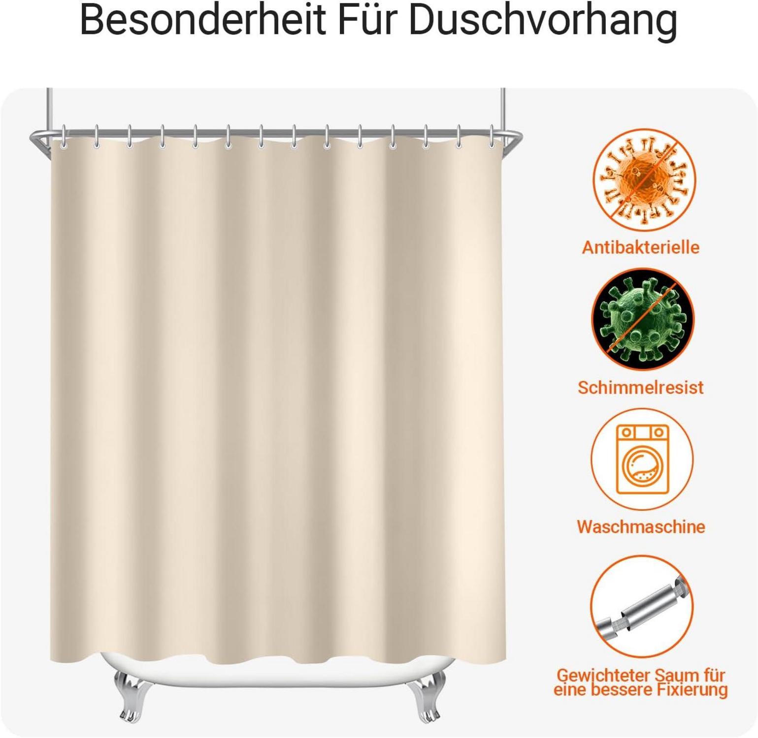Duschvorhang 170x200cm Beige Wasserabweisend Antischimmel beschwerter Saum
