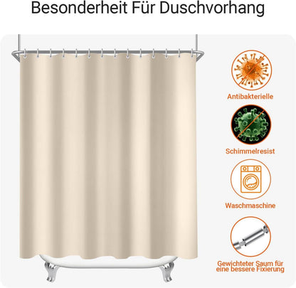 Duschvorhang 170x200cm Beige Wasserabweisend Antischimmel beschwerter Saum