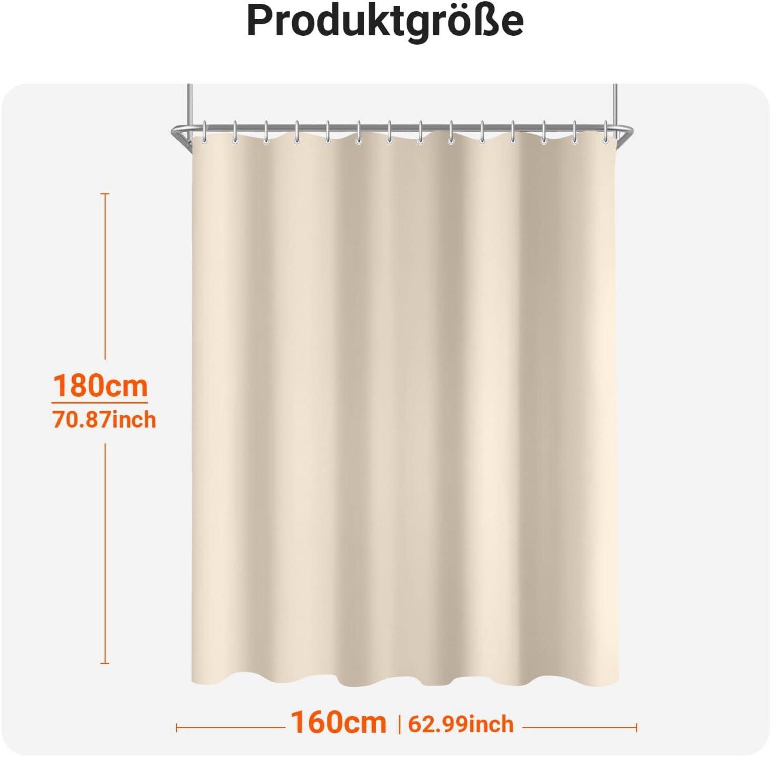 Duschvorhang 160x180 cm Beige Antischimmel Wasserabweisend Polyester