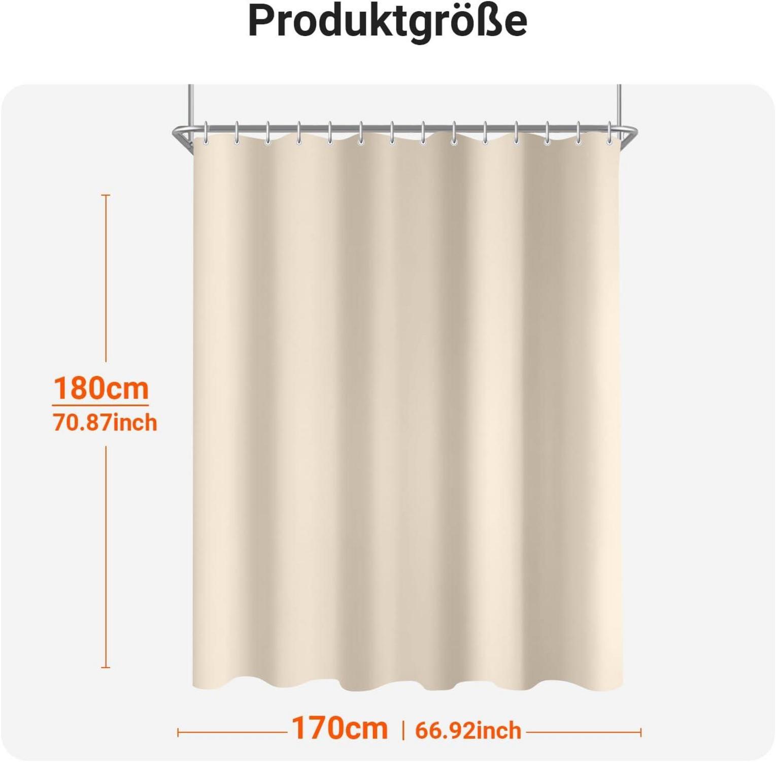 Duschvorhang 170x180 cm Beige beschwerter Saum Antischimmel